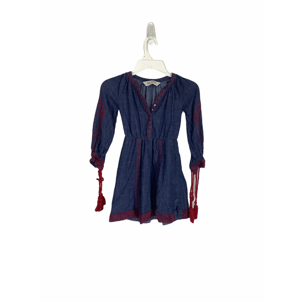 Jak & Peppar Denim Embroidered Tassel Tie Dress